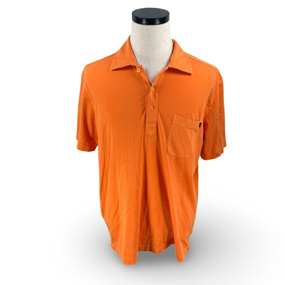 Zegna Sport Mens XL Orange Sun Bleached Jersey Natural Pigment Dyed Polo Shirt